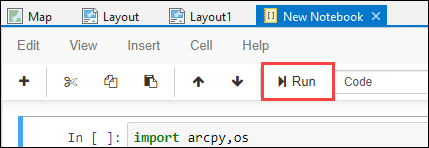 On the New Notebook tab, click the Run button to execute the code in the cell.