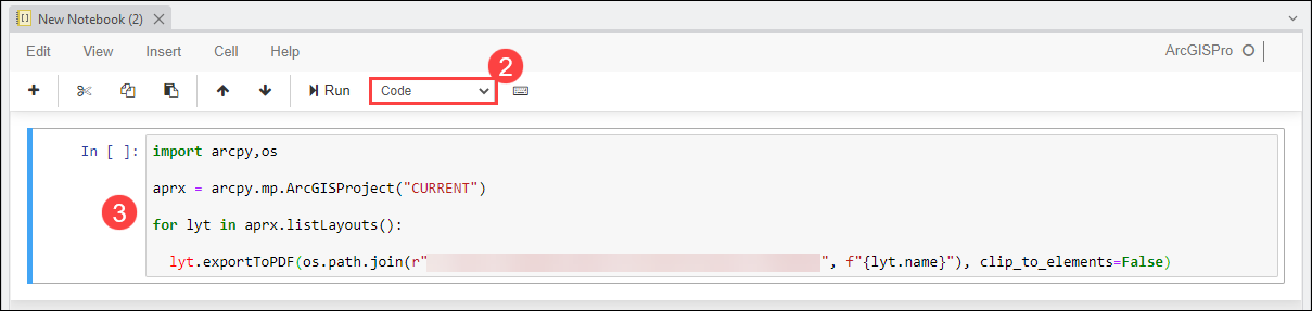 The Notebook in ArcGIS Pro containing the Python codes