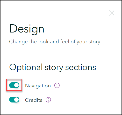 The Design pane with the toggle button to enable the navigation links.