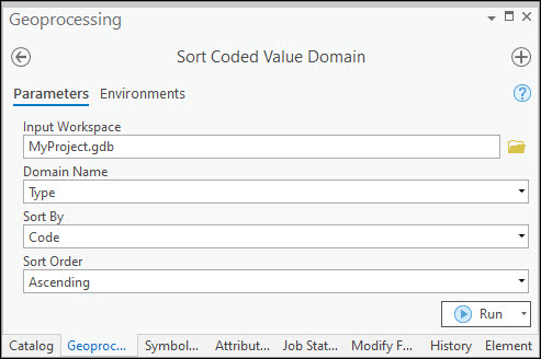 The Sort Coded Value Domain Geoprocessing pane.