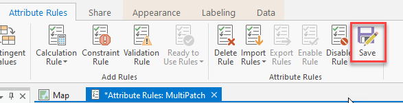 The Save button on the Attribute Rule ribbon tab