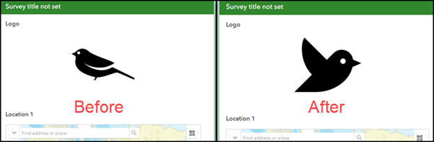 A comparison of the image on the survey form before and after dynamically updated