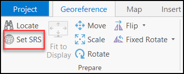 Use the Set SRS tool in the Georeference toolbar from the Prepare group to set the coordinate system of the map.