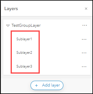 The Layers pane  with the ungrouped sublayers in a web map in ArcGIS Online.