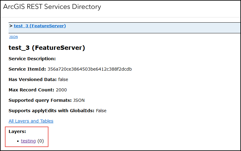 Layers in a hosted feature layer REST page