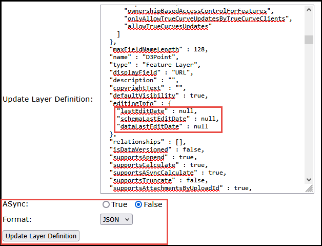 Updating the layer definition JSON