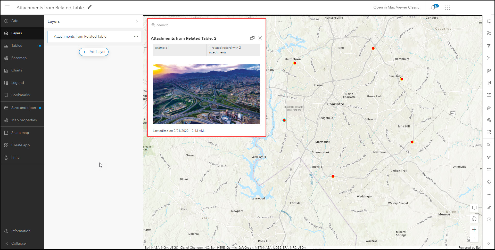 sample web map with image added in a pop-up