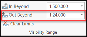 Edit the minimum scale in the Out Beyond setting from the Visibility Range group in the Appearance tab.