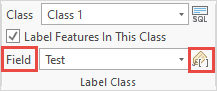 In the Label Class group, the Expression icon displayed besides the Field drop-down arrow.