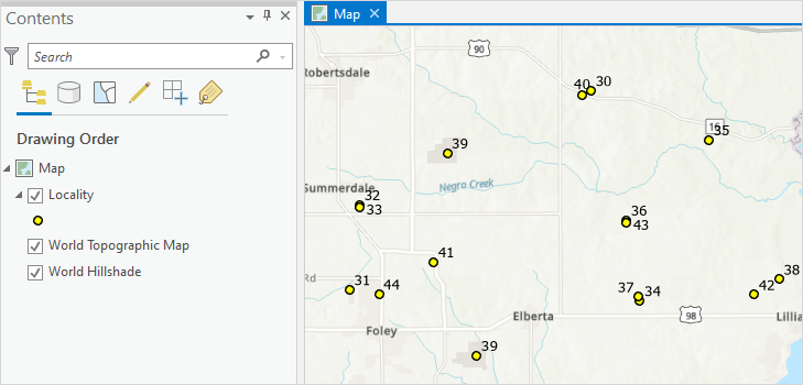 In ArcGIS Pro, the labels for the Locality feature layer displayed the two unique end characters in ArcGIS Pro.