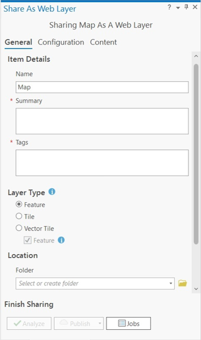 The Sharing Map As a Web Layer option does not auto-populate the metadata.