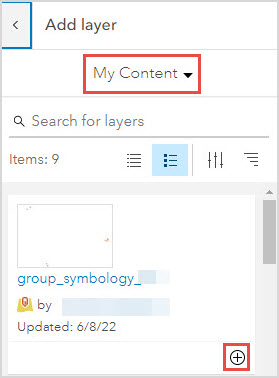 The Add layer pane with the hosted feature layer and the Add option.