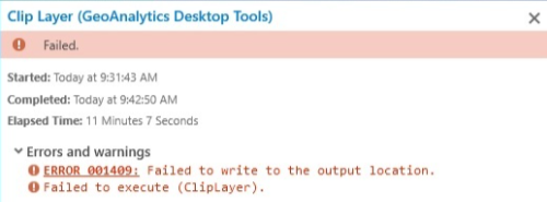 The error message when running a tool with the output file path parameter.
