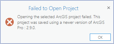 Opening the selected ArcGIS project failed error message