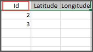 Excel sheet with columns Latitude and Longitude