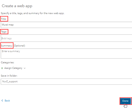 The Create a web app window to click Done.