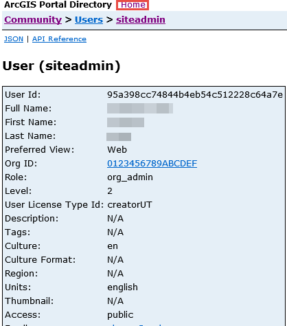 The the main page of Administrator login of the Portal for ArcGIS REST page.