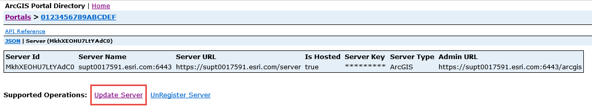 Clicking Update Server in the Server ID page.