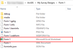 The XLSForm of the survey is in the File Explorer.