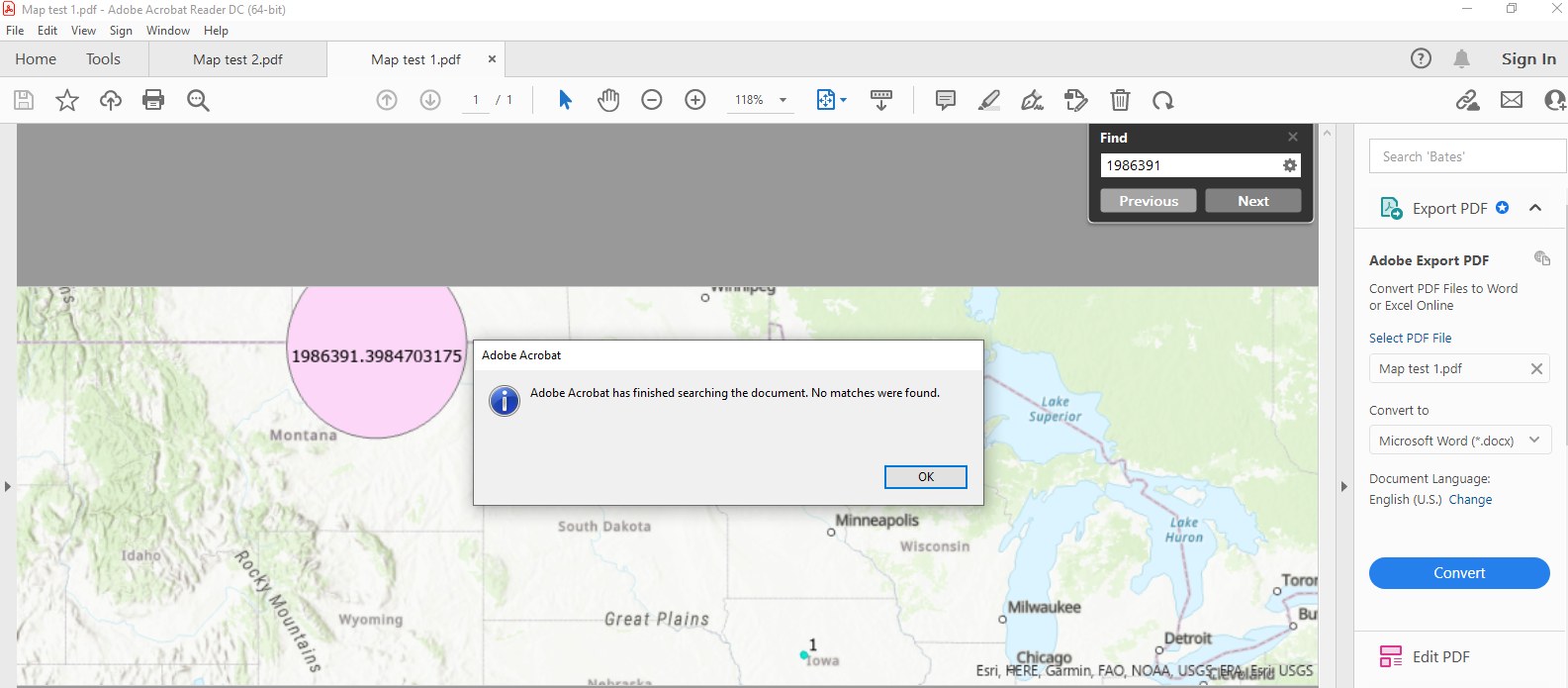 Labels cannot be searched for in a PDF file exported from ArcGIS Pro