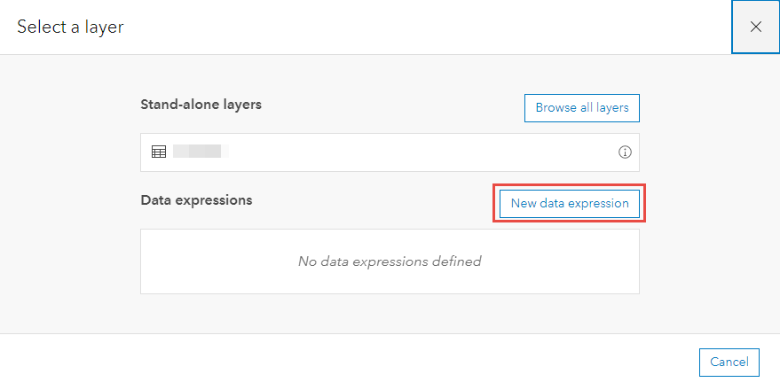 The location of the New data expression button in the Select a layer window