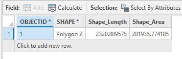 The attribute table of the Clip polygon demonstrating the area of overlap in the Shape_Area field