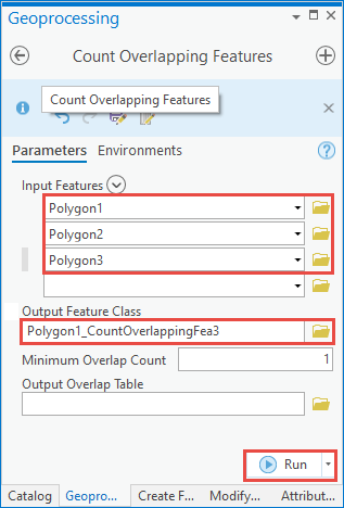 The Count Overlapping Features tool pane to be configured