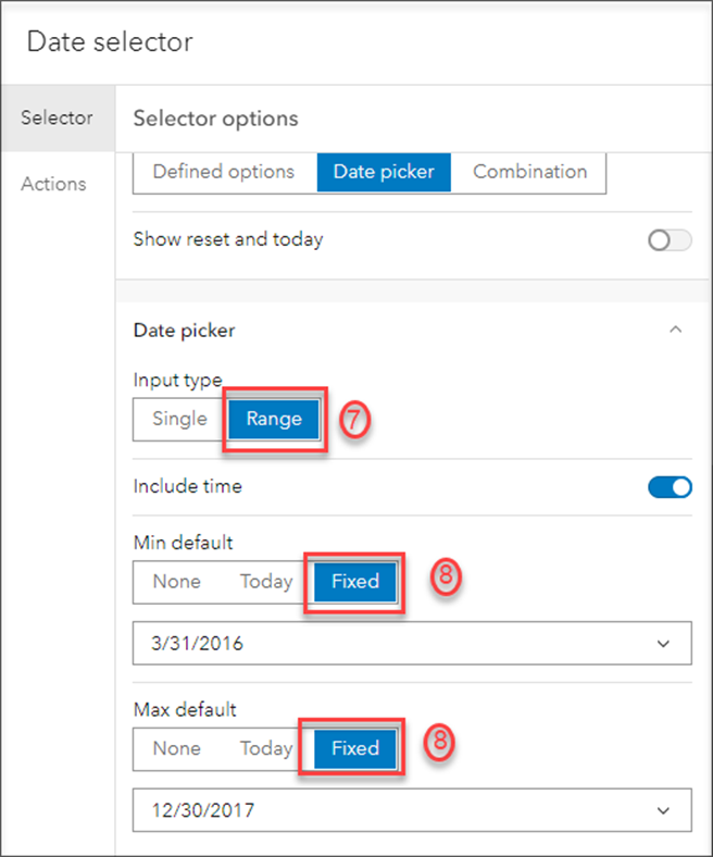 Configuring date selector options.