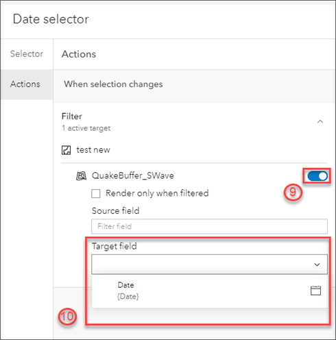 Selecting the date field to be displayed on the dashboard.