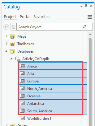 The Catalog pane with the new feature classes in the Databases folder.