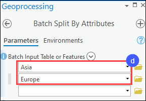 The Batch Split By Attributes pane and the Parameters tab.