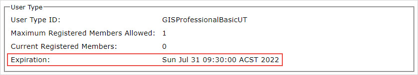 The expiration date of the user type in the ArcGIS Portal Administrator.