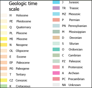 The Geologic time scale legend with legend patch and explanatory text.