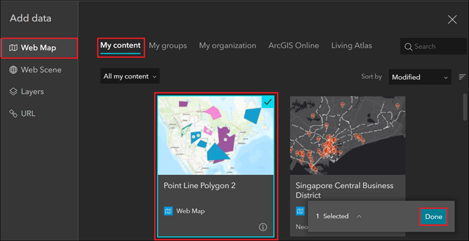 Locate the web map and add it as a data source.