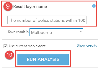 The Result layer name and the RUN ANALYSIS button in the Summarize Within pane