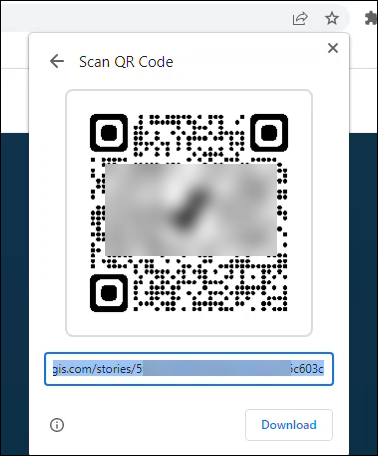 The Scan QR Code pop-up in Google Chrome displaying a QR code.
