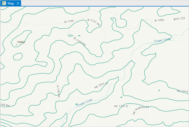 Map with the jagged and less smooth contour lines.