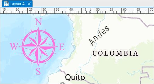 The color of the north arrow is changed to pink in ArcGIS Pro.