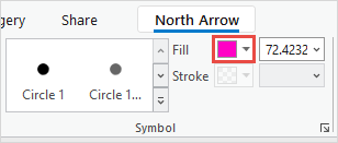 On the North Arrow tab, the pink color is selected from the color palette.