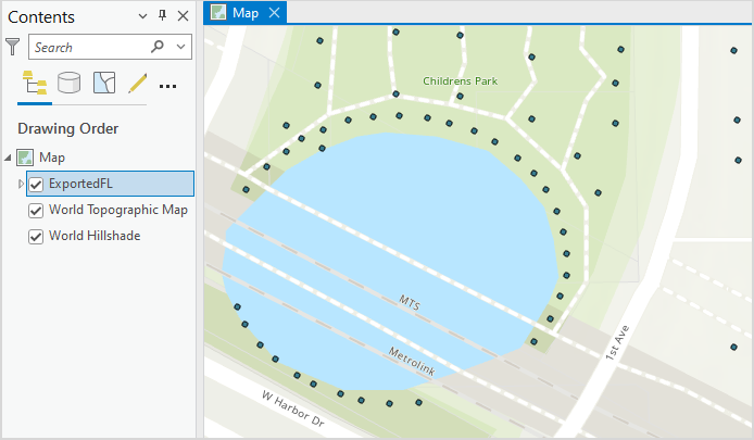 The map view displayed the default point symbol in ArcGIS Pro.