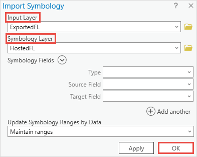 The Import Symbology tool window to be configured.