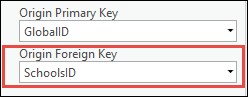 Drop-down menu of the Origin Foreign Key to select the GUID option in the Create Relationship Class pane