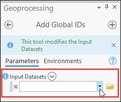 Drop-down of Input Datasets in Add Global ID pane