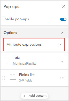 The Attribute expressions option under Options in the Pop-ups pane.