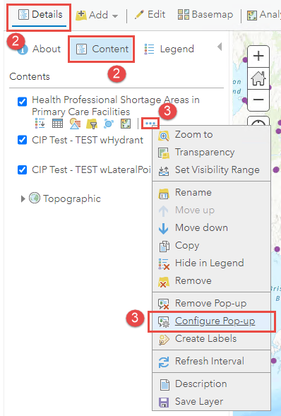The Configure Pop-up option in the Contents pane