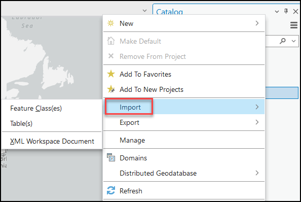 The Import Feature Class button is no longer available when right-clicking the file geodatabase in the Catalog pane in ArcGIS Pro 3.0.