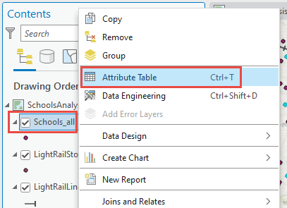 Opening the attribute table of the feature class from the Contents pane