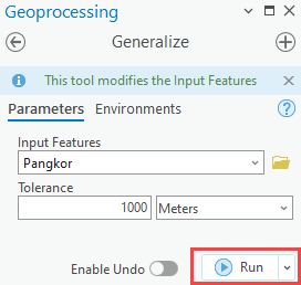 The Generalize geoprocessing pane.