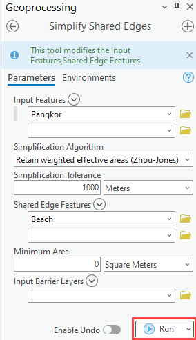 The Simplify Shared Edge geoprocessing pane.