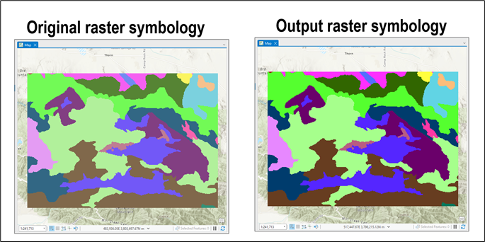 The exported RBG raster display a slight color difference from the original raster symbology.